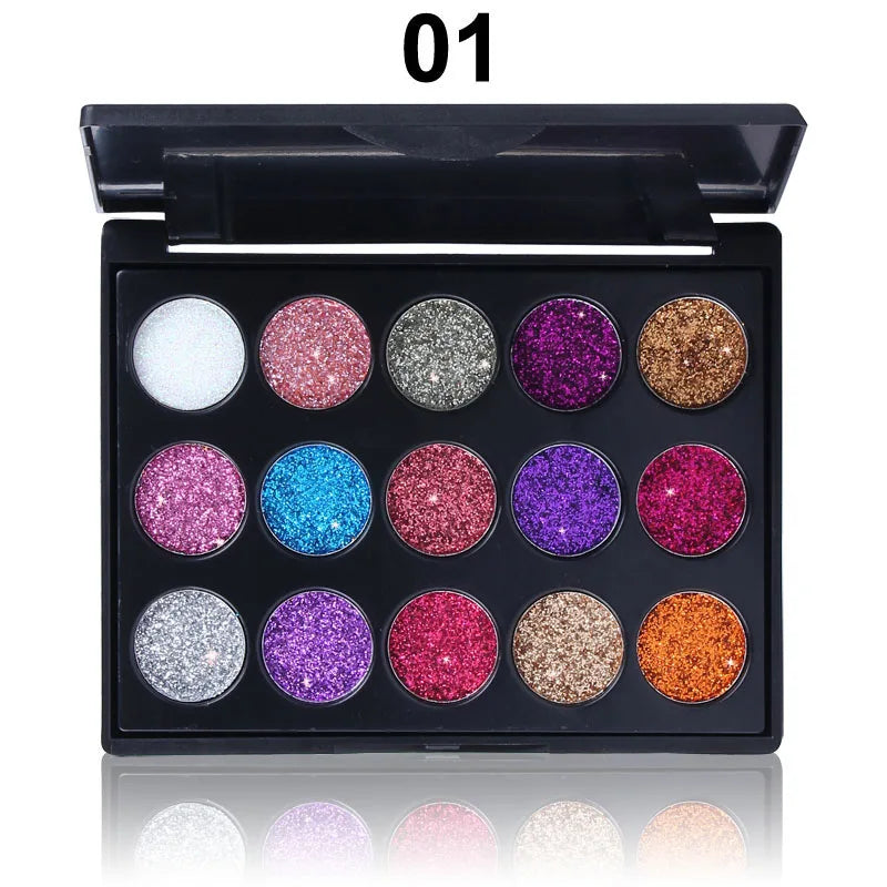 15-Color Glitter Eyeshadow Palette – Dazzling Gold Scallion Powder Tray