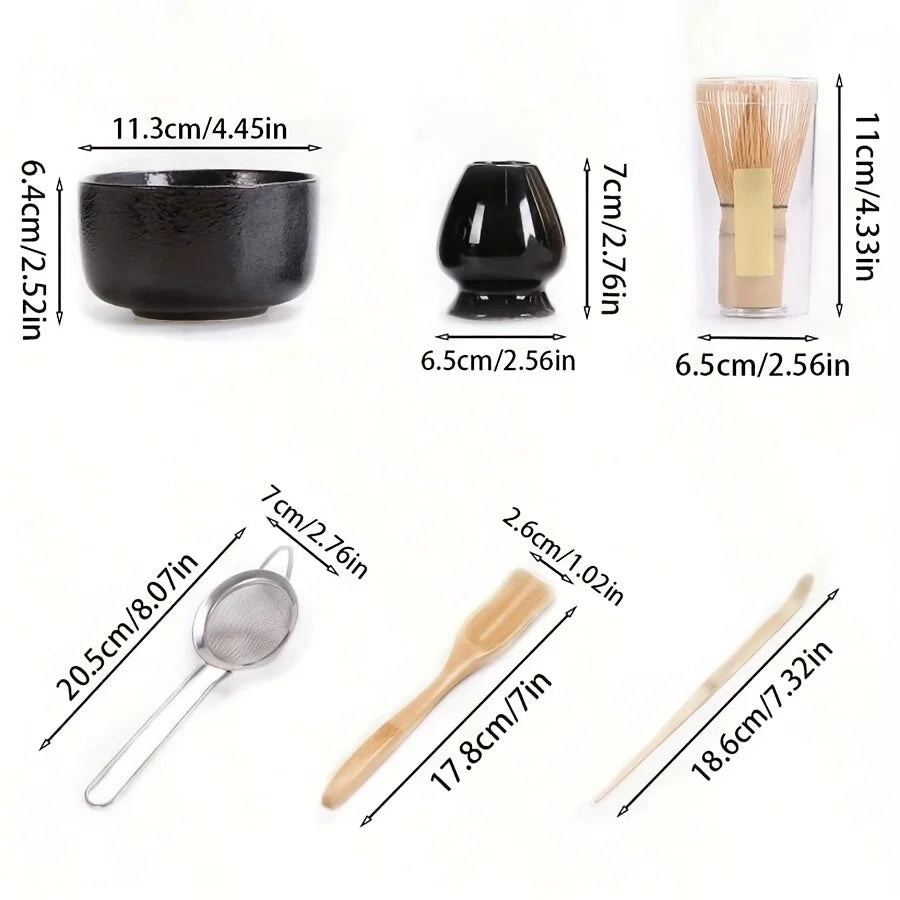 6PCS Japanese-Style Matcha Tea Set – Bowl, Spoon, Whisk, Sieve, and Accessories