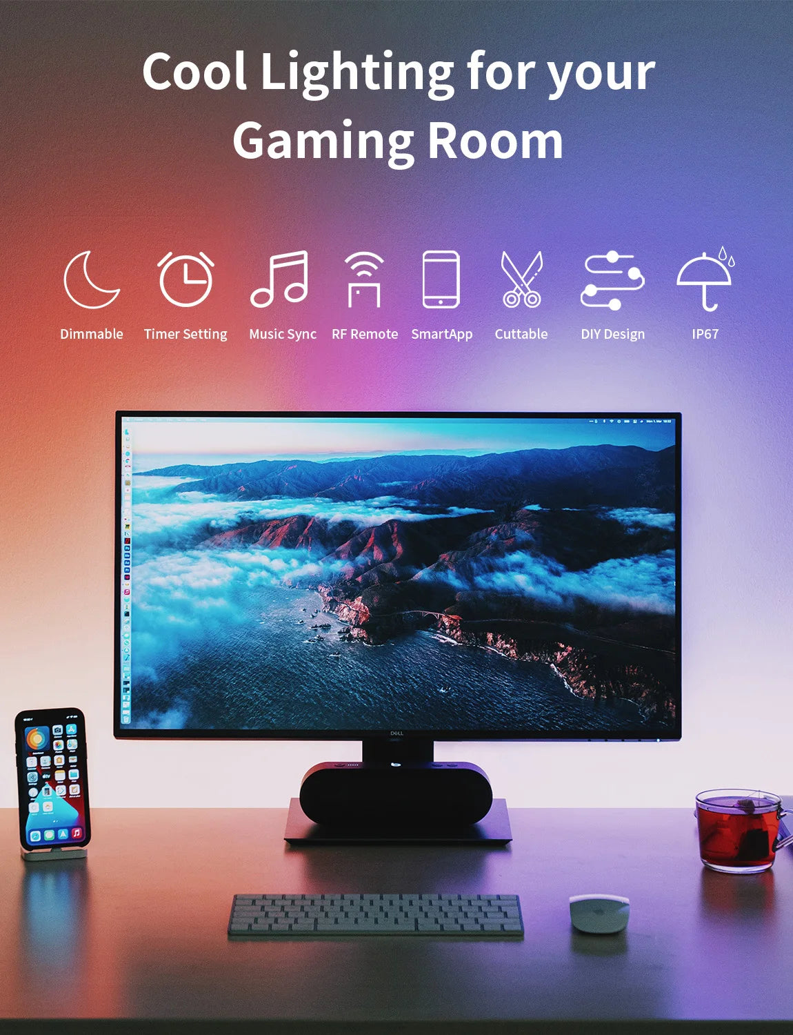 Smart App LED Strip Lights – SMD 5050 RGBIC Flexible Neon Tape with Remote Control