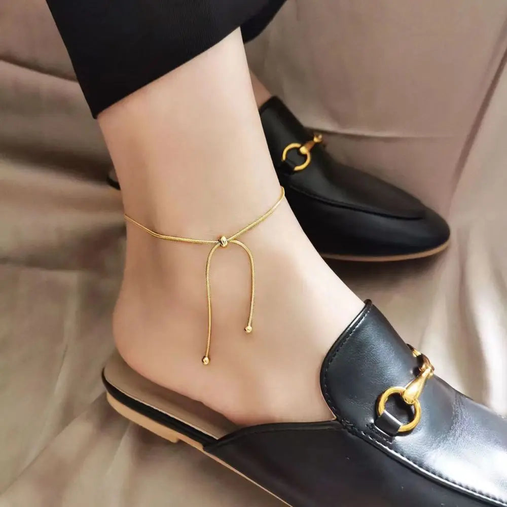Adjustable Stainless Steel Anklet – Women’s Round Snake Chain Bracelet (30cm)