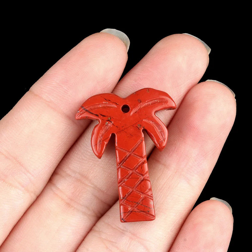 Natural Crystal Coconut Tree Statue – Carved Healing Stone Ornament with Pendant Hole