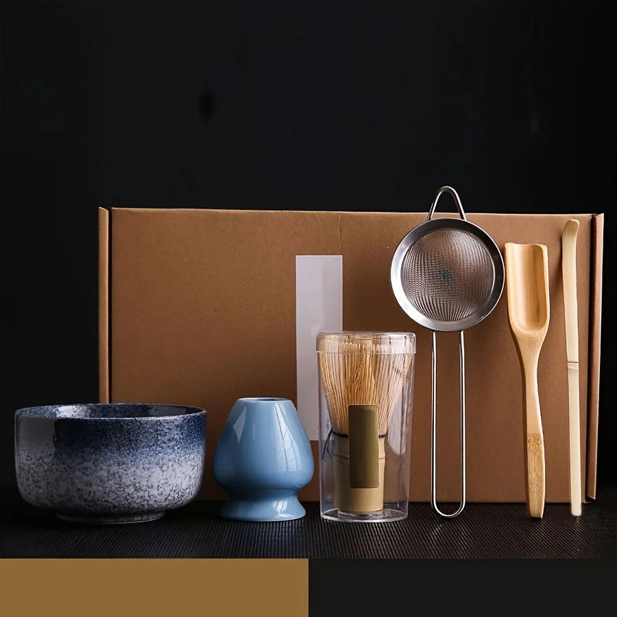 6PCS Japanese-Style Matcha Tea Set – Bowl, Spoon, Whisk, Sieve, and Accessories