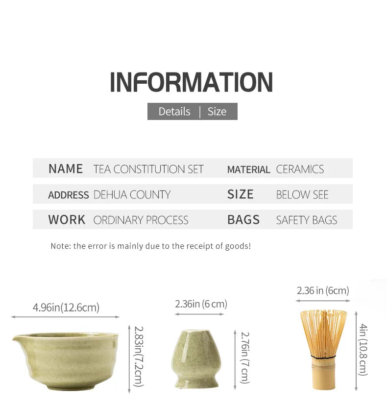 4/5/6PCS Traditional Matcha Tea Set – Bamboo Whisk, Teaspoon, Ceramic Bowl, and Accessories