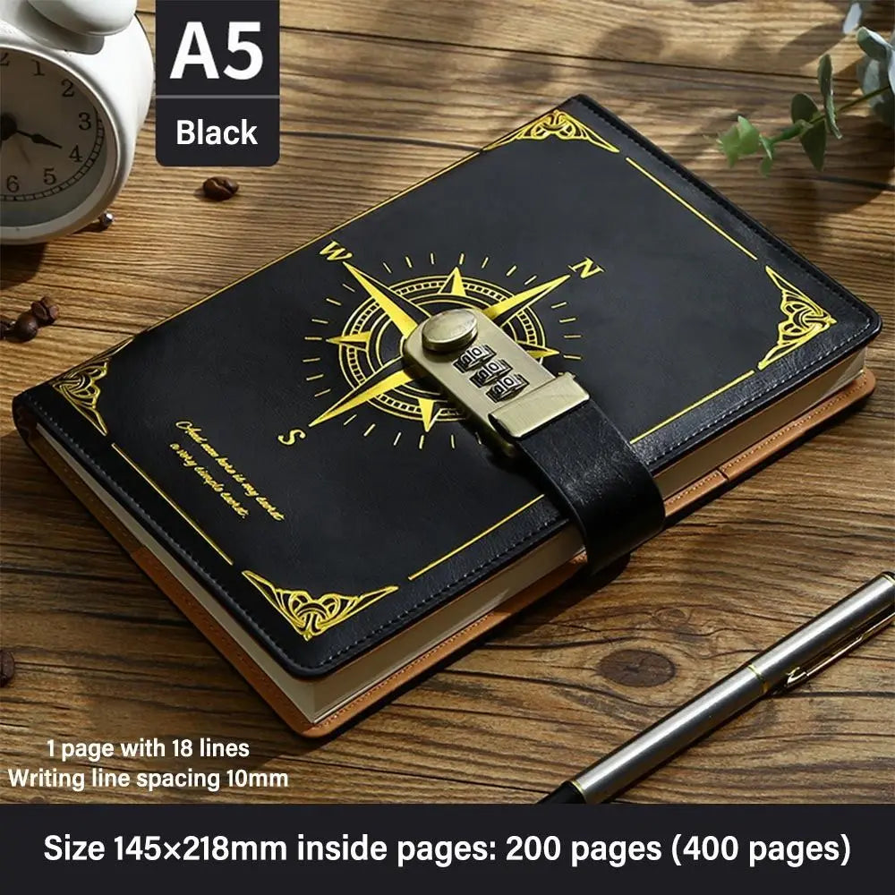 A5 Retro Password Lock Notebook – 200 Sheets Creative Thickened Diary & Stationery