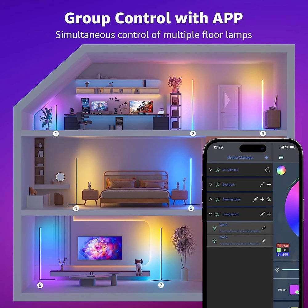 Dimmable RGB Corner Floor Lamp – Smart LED Mood Light (140cm)