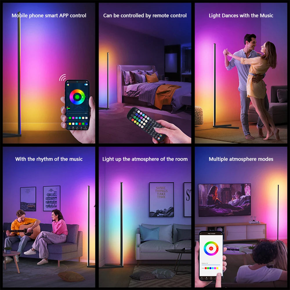 Dimmable RGB Corner Floor Lamp – Smart LED Mood Light (140cm)