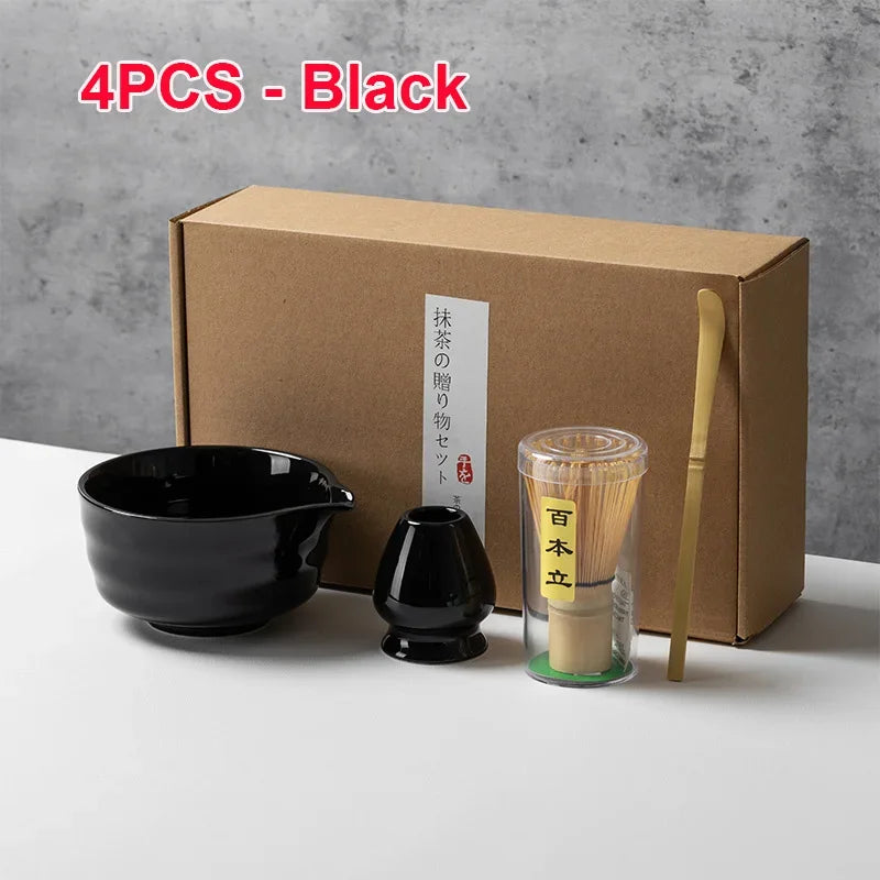 4/5/6PCS Traditional Matcha Tea Set – Bamboo Whisk, Teaspoon, Ceramic Bowl, and Accessories