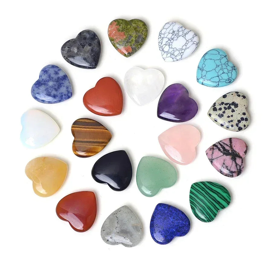 Heart-Shaped Natural Crystal Stones – Amethyst, Agate & Mineral Healing Specimens (10/20/30PCS, 20mm)