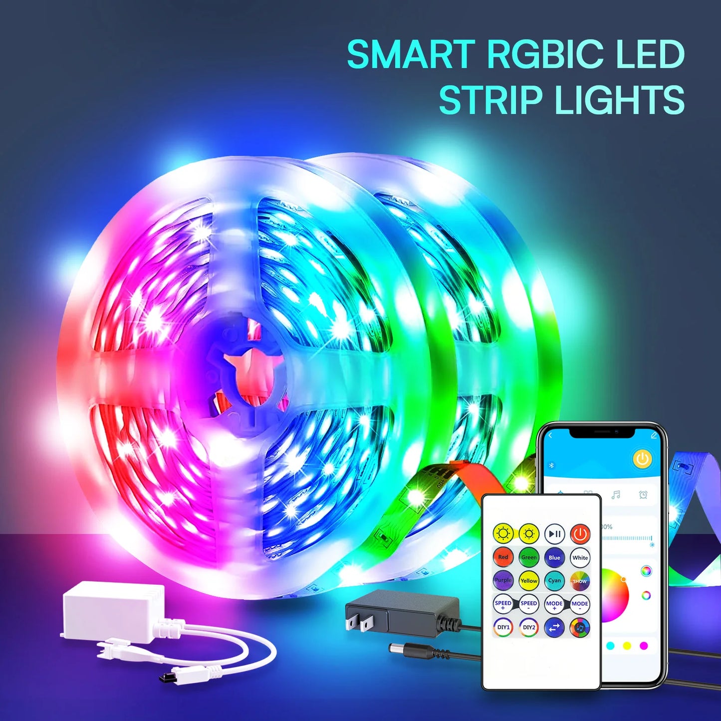 Smart LED Light Strip – 25/50/100/130ft RGB Color-Changing Lights with Music Sync