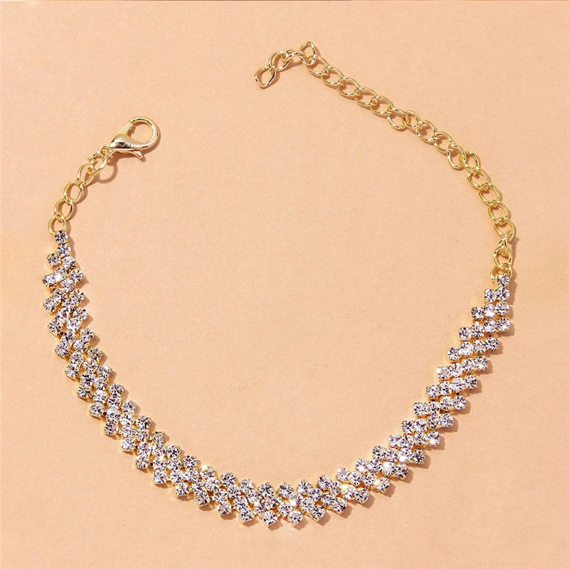 Dazzling Cubic Zirconia Anklet – Women’s Silver Chain Barefoot Sandal Jewelry