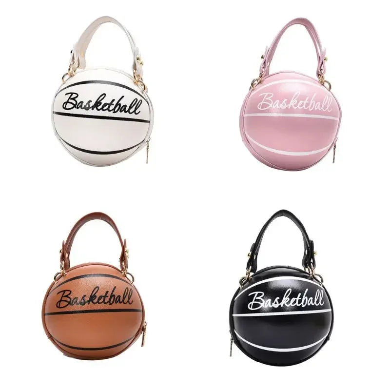 PU Basketball Women’s Shoulder Bag – Fun Pink Sports-Inspired Chain Messenger Bag