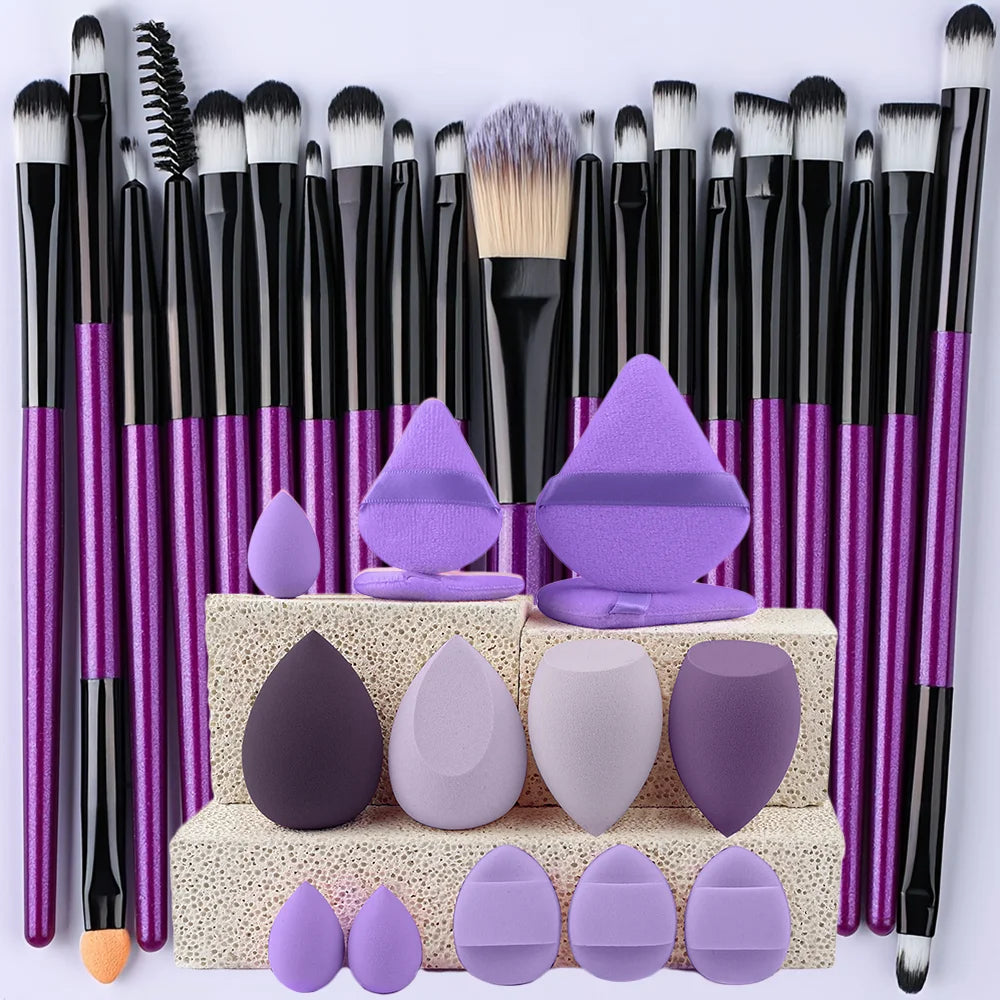 8/20-Piece Eye Makeup Brush Set – With Optional Sponges & Puffs