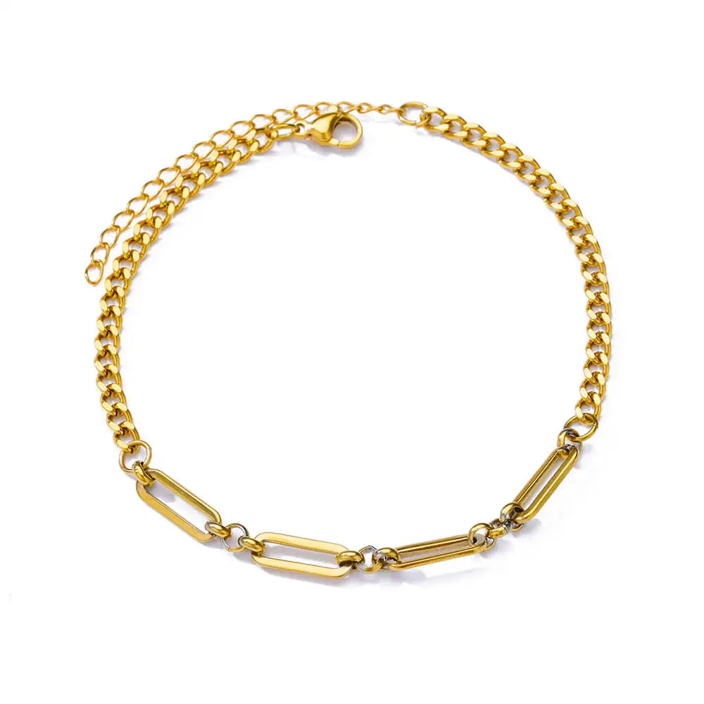 Chunky Figaro Chain Anklet – Unisex Stainless Steel Gold Anklet Jewelry (21+10cm)