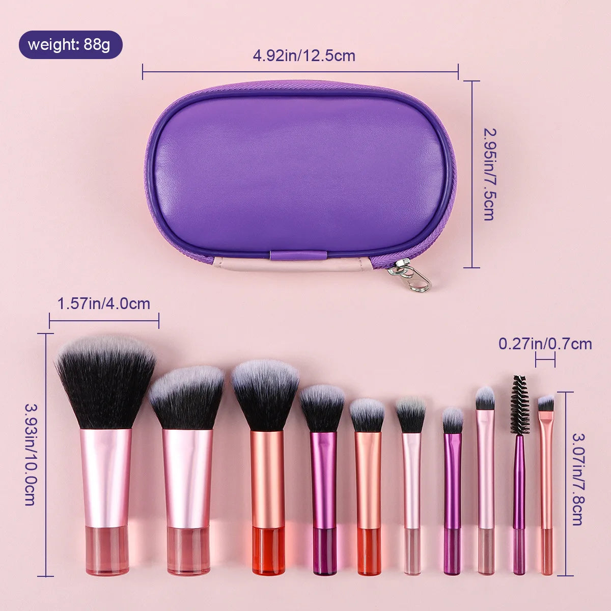 10-Piece Mini Makeup Brush Set – Portable Beauty Tools
