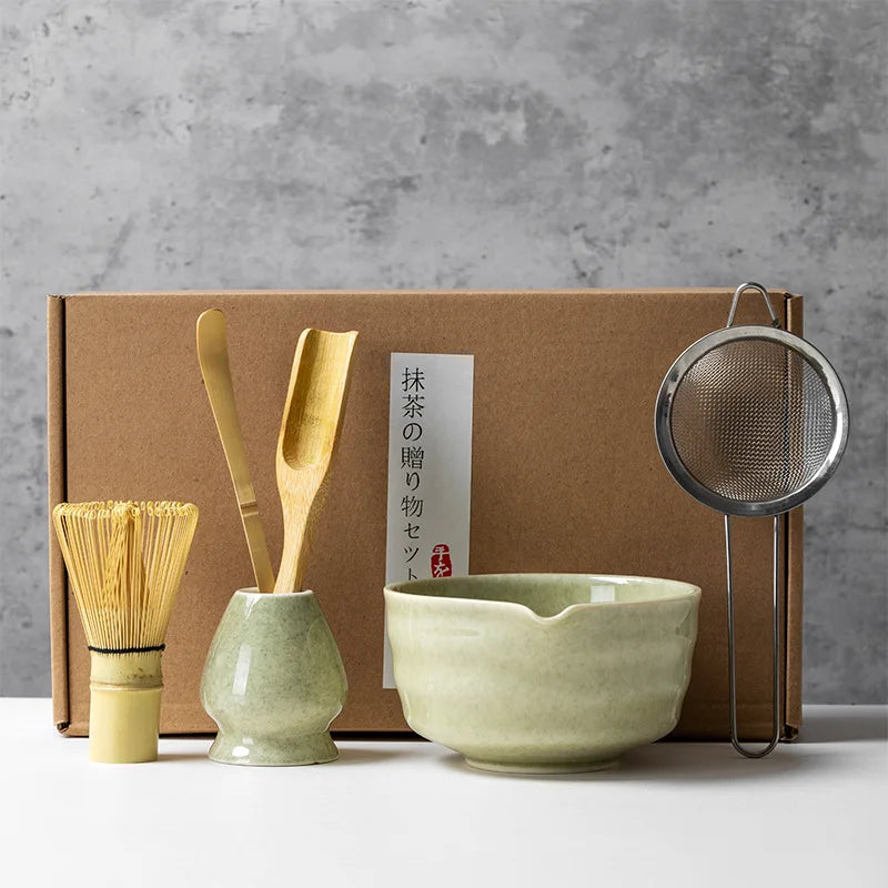 4/5/6PCS Traditional Matcha Tea Set – Bamboo Whisk, Teaspoon, Ceramic Bowl, and Accessories