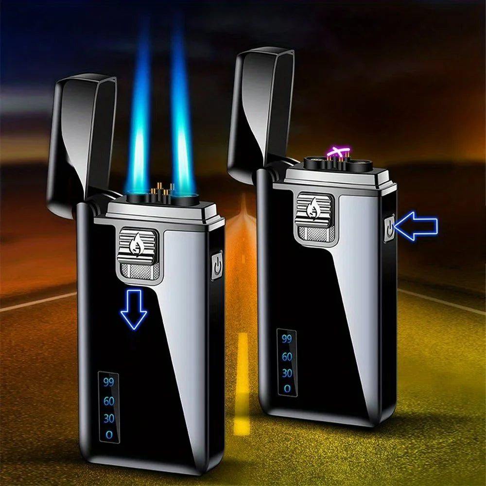 Double Jet Flame & Dual Arc Electronic Lighter – 2-in-1 Rechargeable