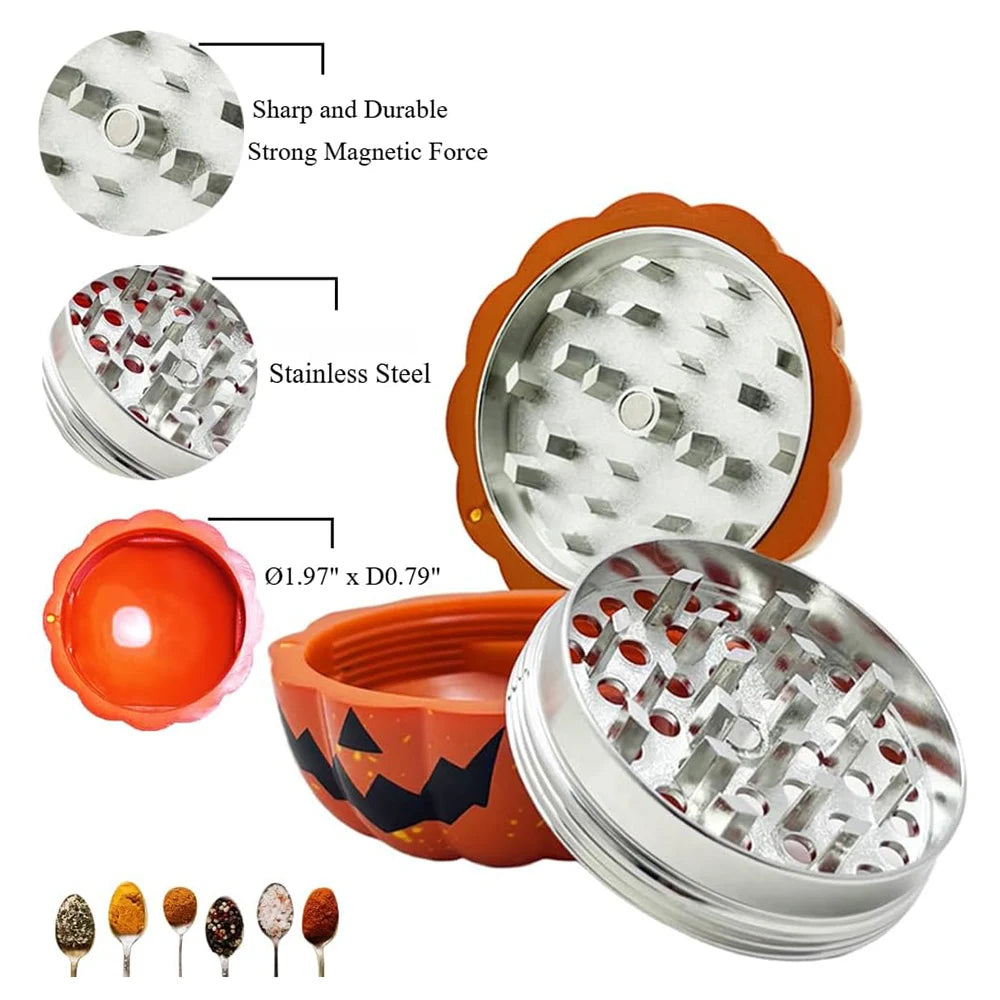 Pumpkin Spice Grinder – 3-Layer Metal Herb Grinder for Kitchen & Holiday Use