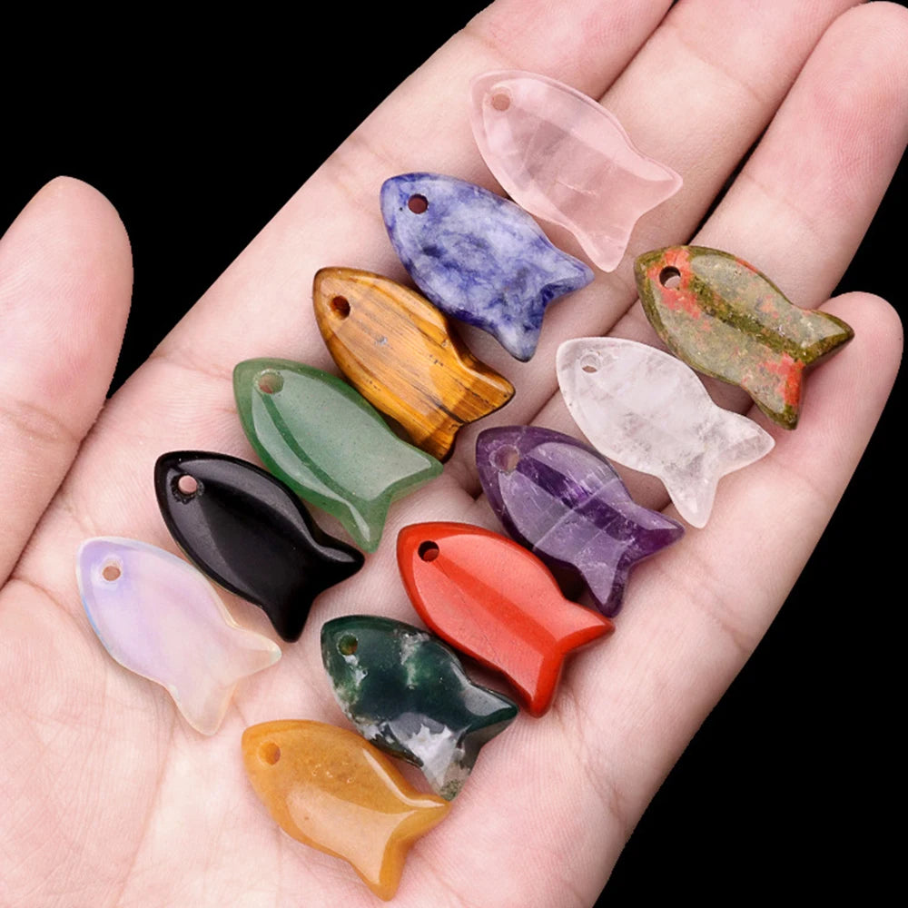 Small Fish Figurine Stone Pendant – Natural Crystal Gemstone for Jewelry & DIY Accessories