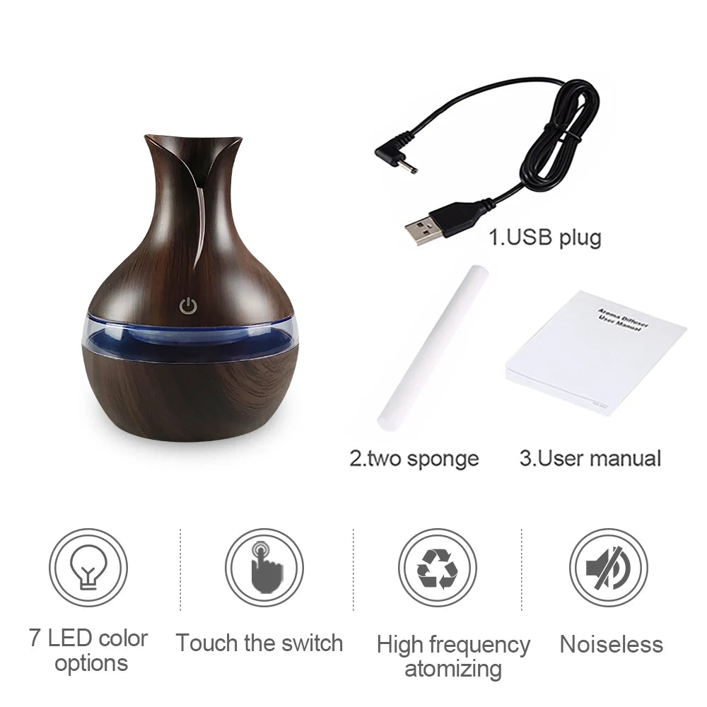 Mini USB Diffuser & Air Humidifier – 300ml Cool Mist Maker with LED Night Light