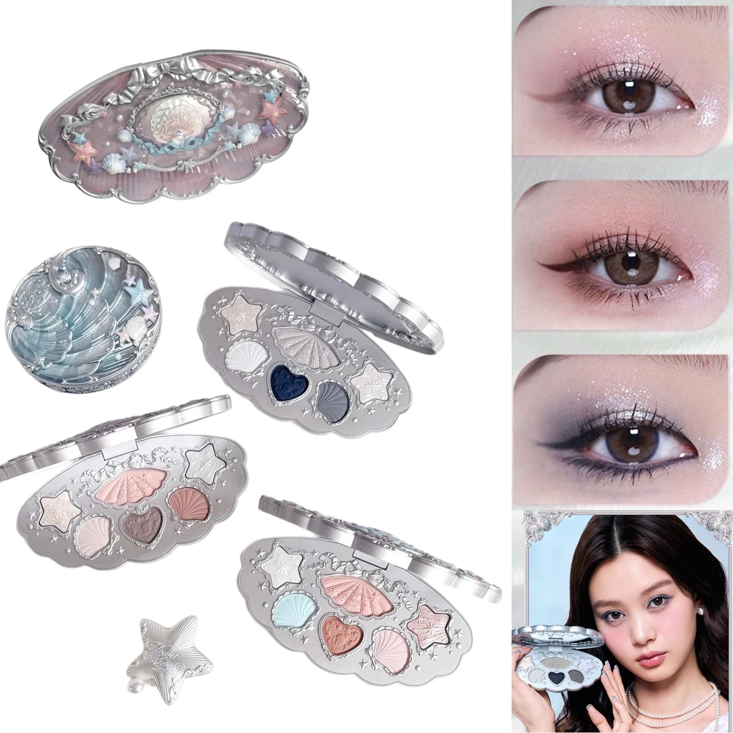 Flower Knows Shell Eyeshadow Palette – 6 Shades of Ocean-Inspired Elegance