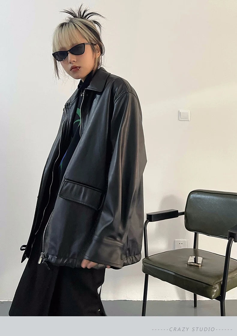 Oversized Faux Leather Jacket – Casual Cool Street Style