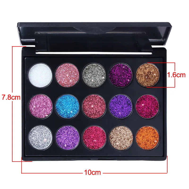 15-Color Glitter Eyeshadow Palette – Dazzling Gold Scallion Powder Tray
