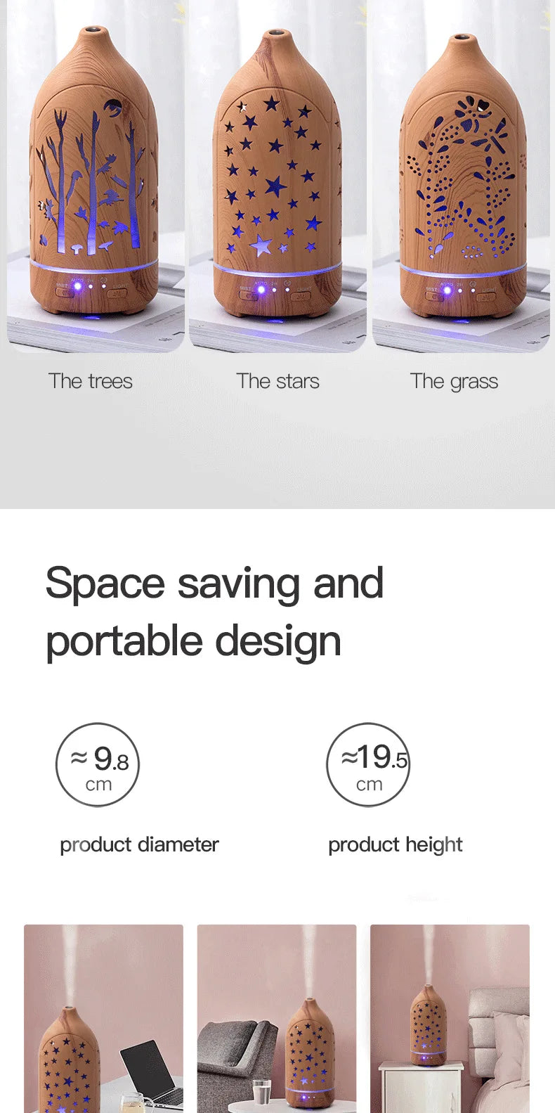 Ultrasonic Essential Oil Diffuser – 100ml LED Aromatherapy Humidifier with Adjustable Mist Modes
