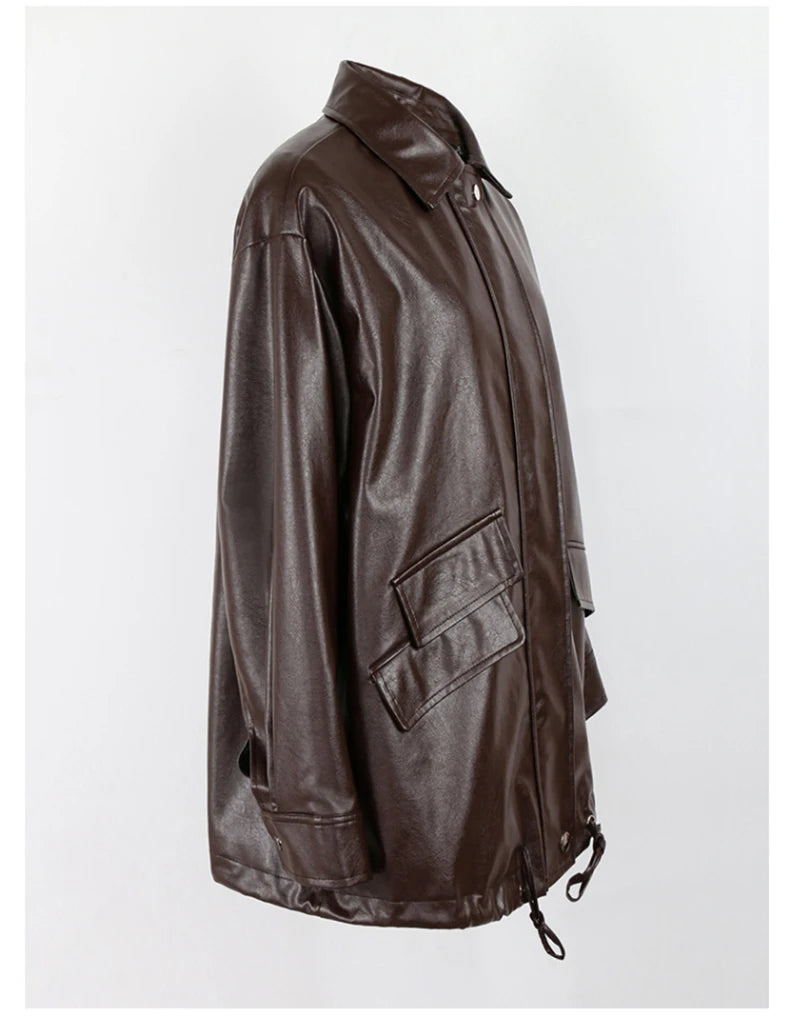 Oversized Faux Leather Jacket – Casual Cool Street Style