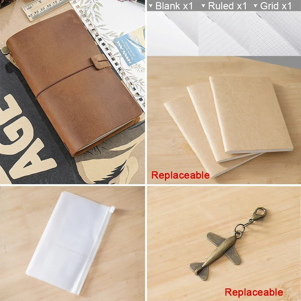 Handmade Genuine Leather Notebook – Vintage Cowhide Diary, Journal & Travel Planner Cover