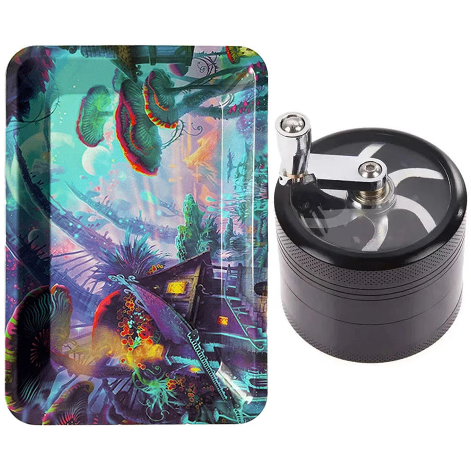 40mm Herb Grinder & Metal Rolling Tray Kit – 7x5 inch Portable Spice & Herb Tool Set