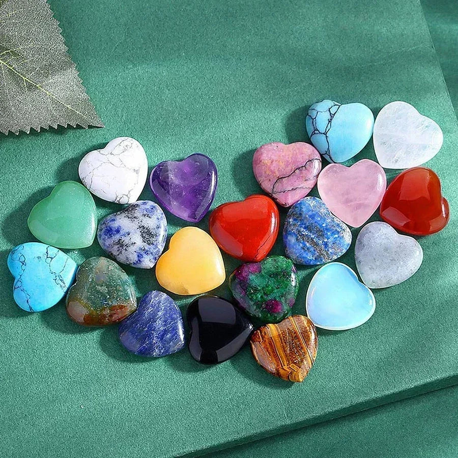 Heart-Shaped Natural Crystal Stones – Amethyst, Agate & Mineral Healing Specimens (10/20/30PCS, 20mm)
