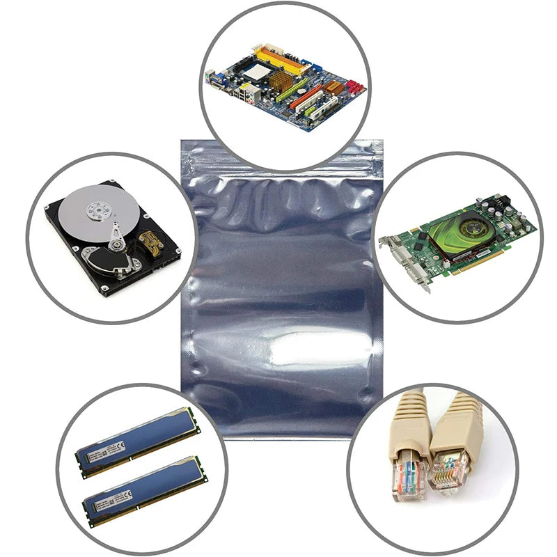 100pcs Anti-Static Shielding Zip Lock Bags – Resealable ESD Pouches