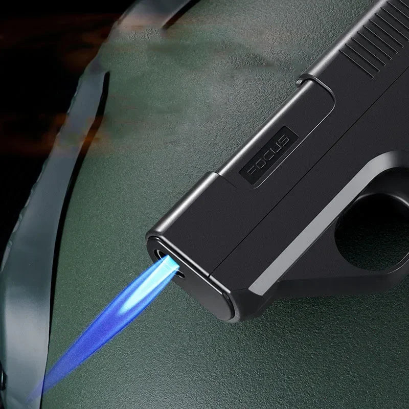 Gun-Type Jet Flame Gadget – Windproof Blue Torch with Clip & Storage (No Gas)