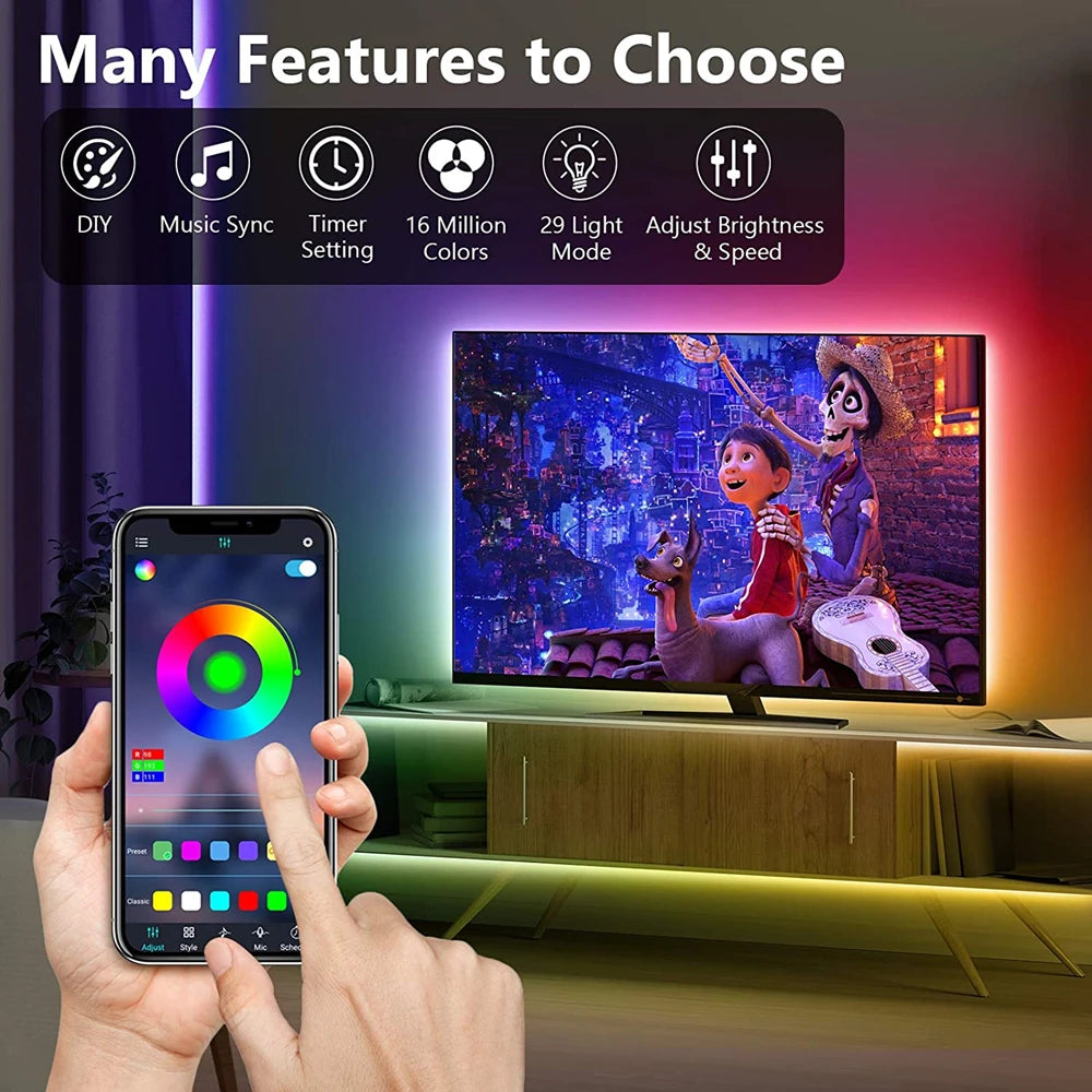 USB 5V RGB LED Strip Lights – TV Backlight with App Control