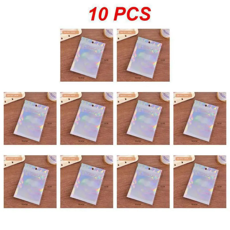 10pcs Holographic Smell-Proof Mylar Bags – Resealable Ziplock Pouches
