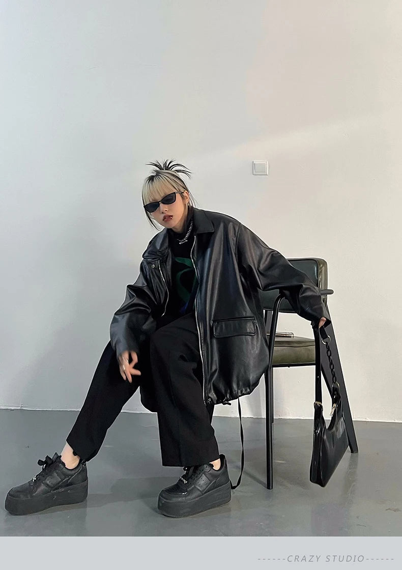 Oversized Faux Leather Jacket – Casual Cool Street Style