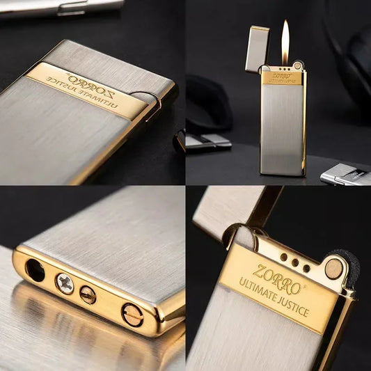 Ultra-Thin Metal Torch Lighter – Refillable Butane Gas with Grinding Wheel Ignition
