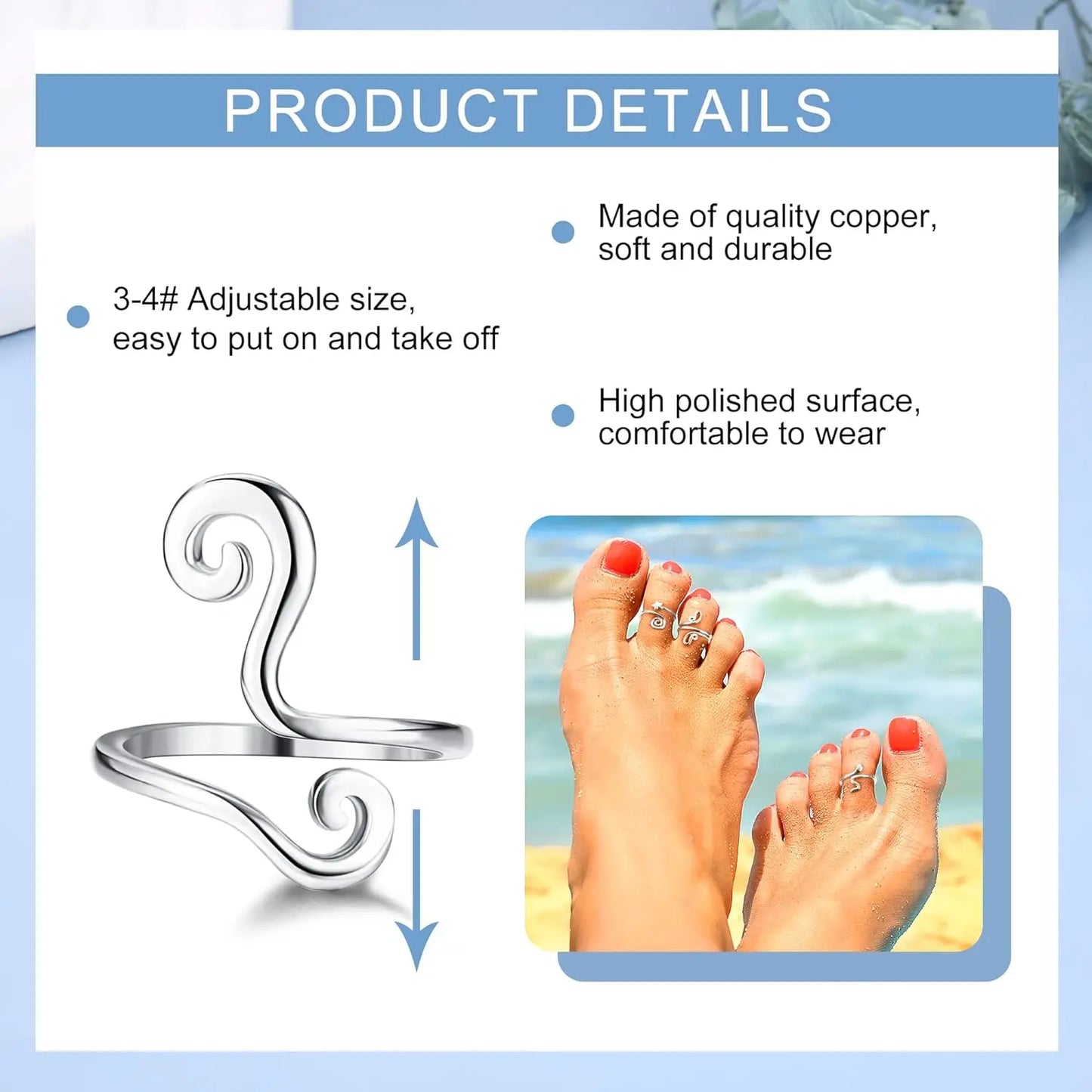 3pcs Adjustable Toe Rings – Summer Beach Foot Jewelry