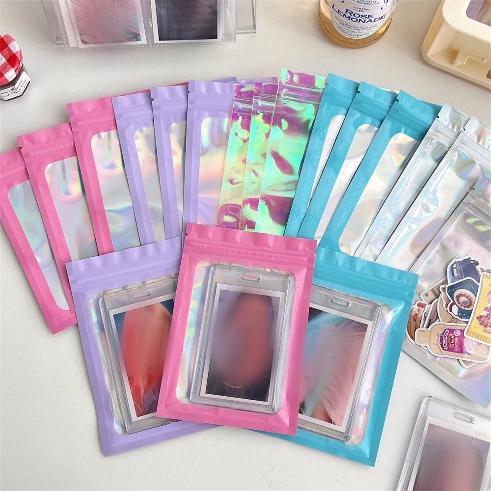 10pcs Holographic Smell-Proof Mylar Bags – Resealable Ziplock Pouches