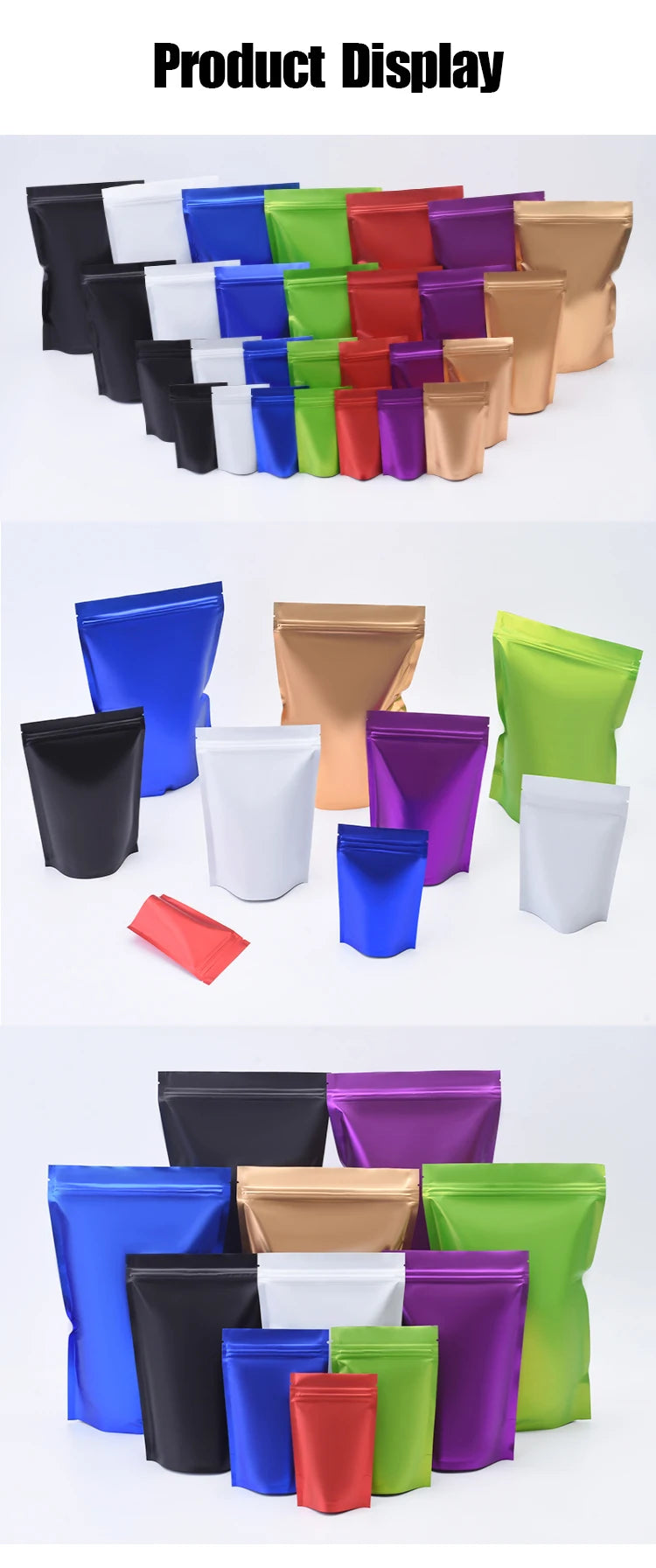 50pcs Custom Printed Resealable Mylar Bags – Stand Up Ziplock Pouches