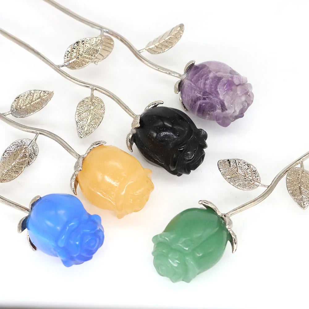 Crystal Carved Rose Flower – Natural Gemstone Decoration & Healing Gift