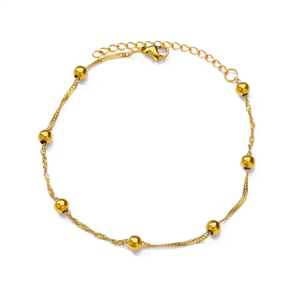 Boho Drop Anklet – Women’s Gold Stainless Steel Wedding & Aesthetic Jewelry (20+5cm)