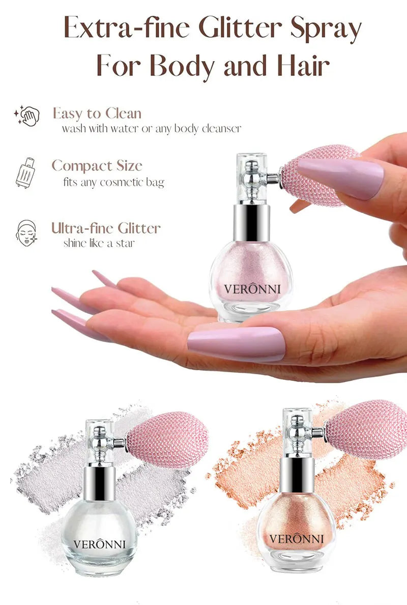 6-Color Diamond Highlighter Powder Spray – Waterproof Glitter Body & Face Bronzer (63.6g)
