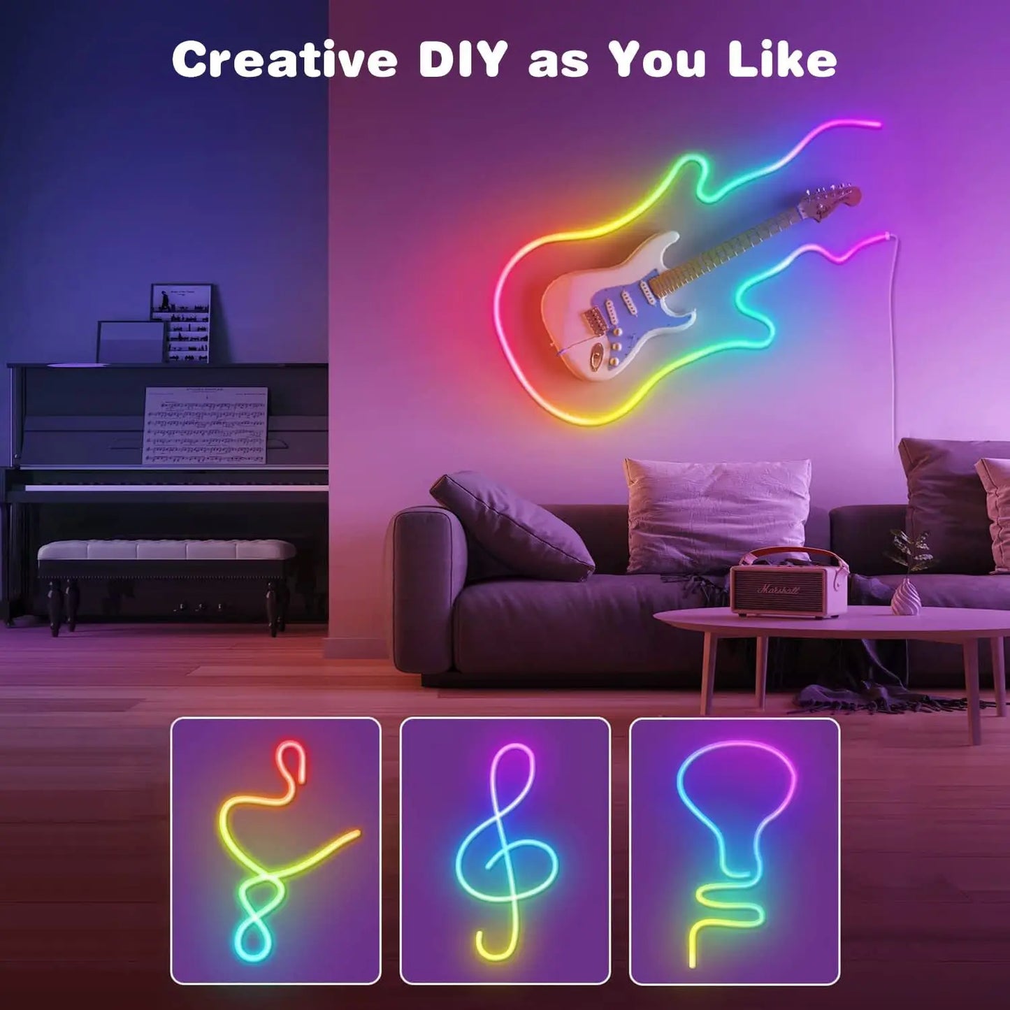 Neon LED Rope Lights – Flexible RGB Strip with Remote & App Control