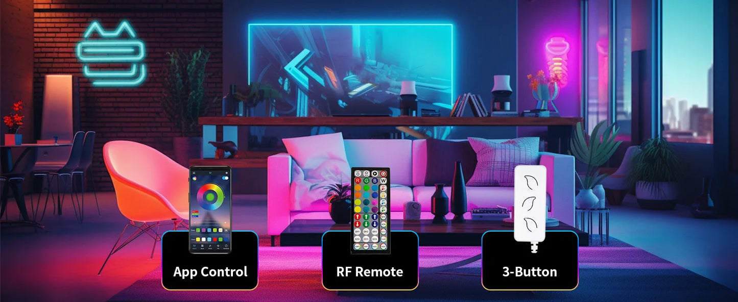 Smart App LED Strip Lights – SMD 5050 RGBIC Flexible Neon Tape with Remote Control