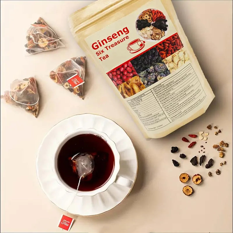 30 Bags of Ginseng Six Treasures Tea – Traditional Chinese Herbal Blend for Vitality & Kidney Health