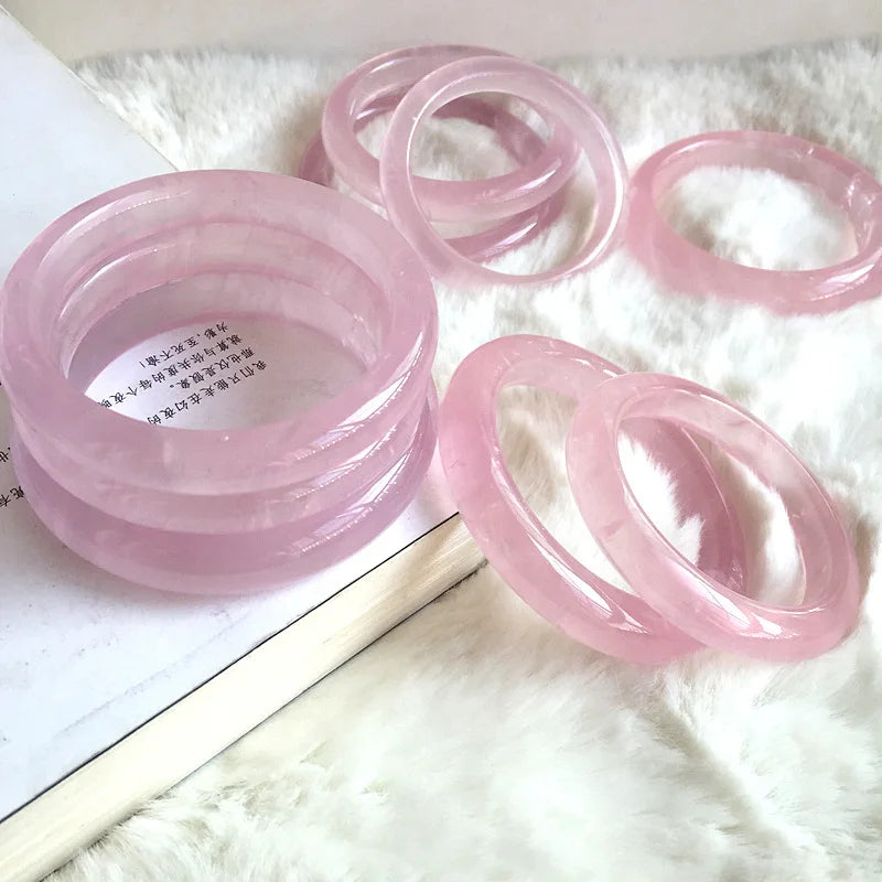 Natural Pink Rose Quartz Crystal Bangle – Elegant Women’s Bracelet (55–61mm)