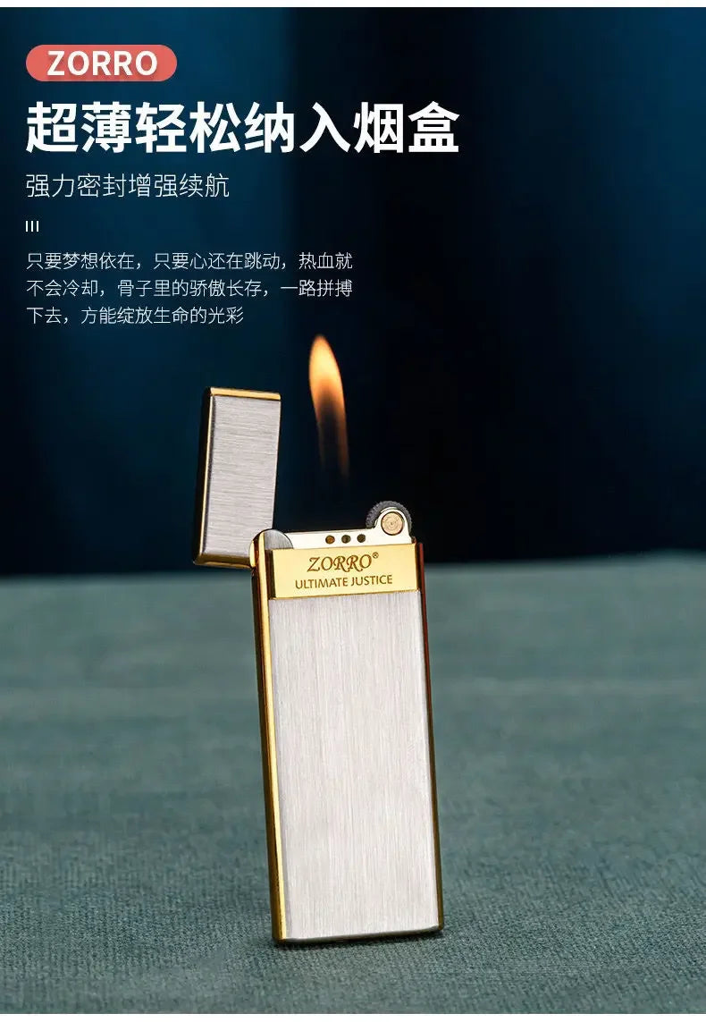 Ultra-Thin Metal Torch Lighter – Refillable Butane Gas with Grinding Wheel Ignition