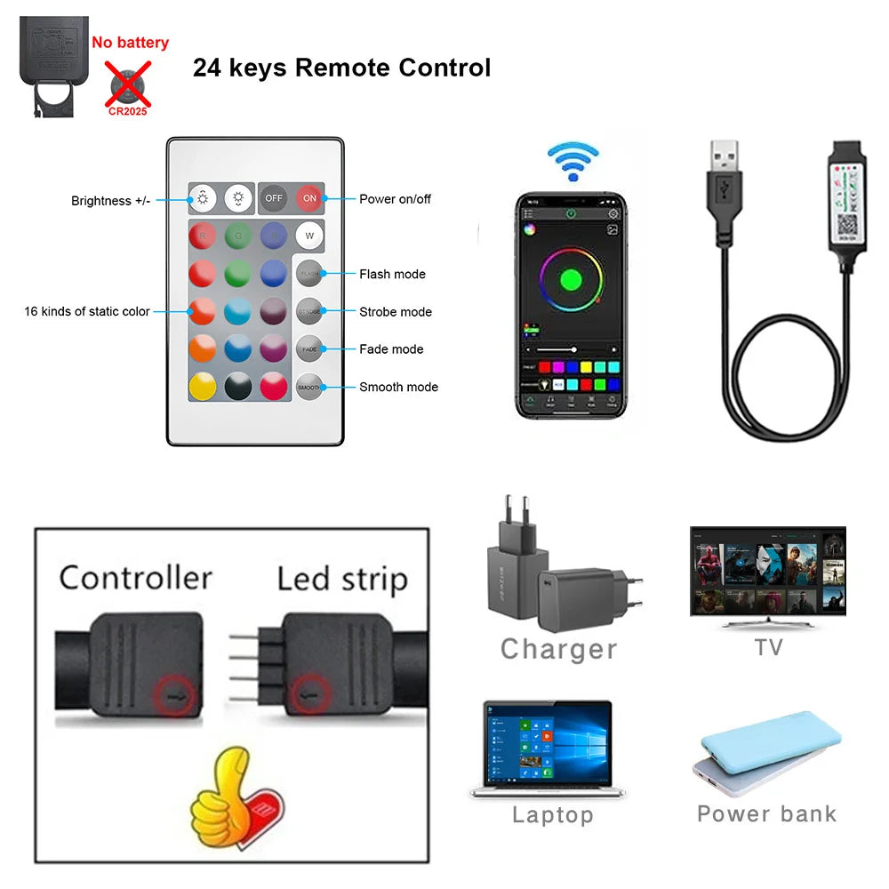 USB 5V RGB LED Strip Lights – TV Backlight with App Control