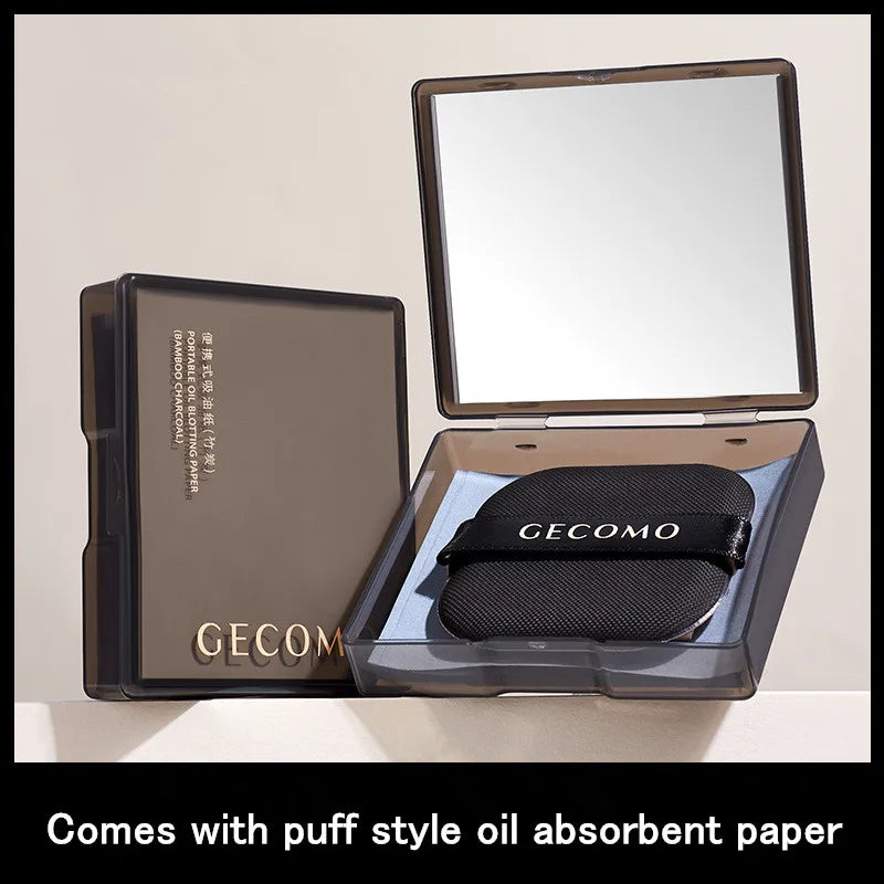 100 Sheets Bamboo Charcoal Oil Absorbing Paper – Portable Powder Puff with Mirror